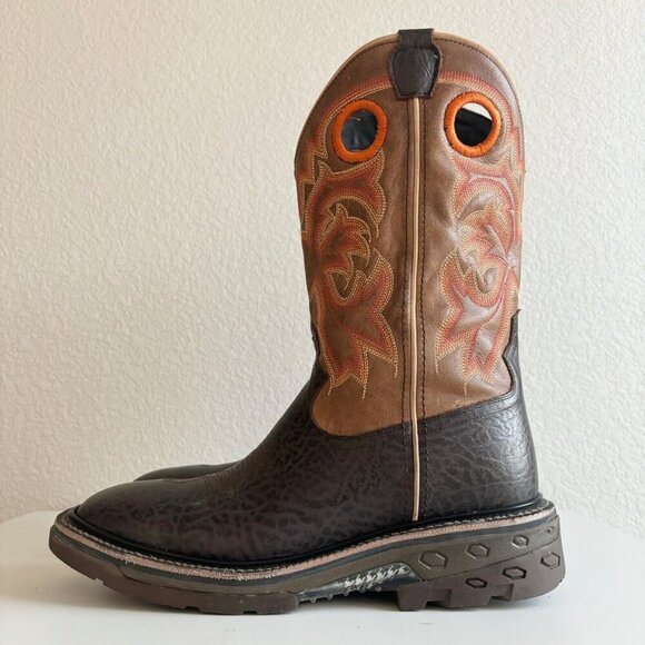 NEW Capitan Mens Cowboy Workboots Size 9D Western Brown Leather Square Toe Boots - Picture 4 of 10